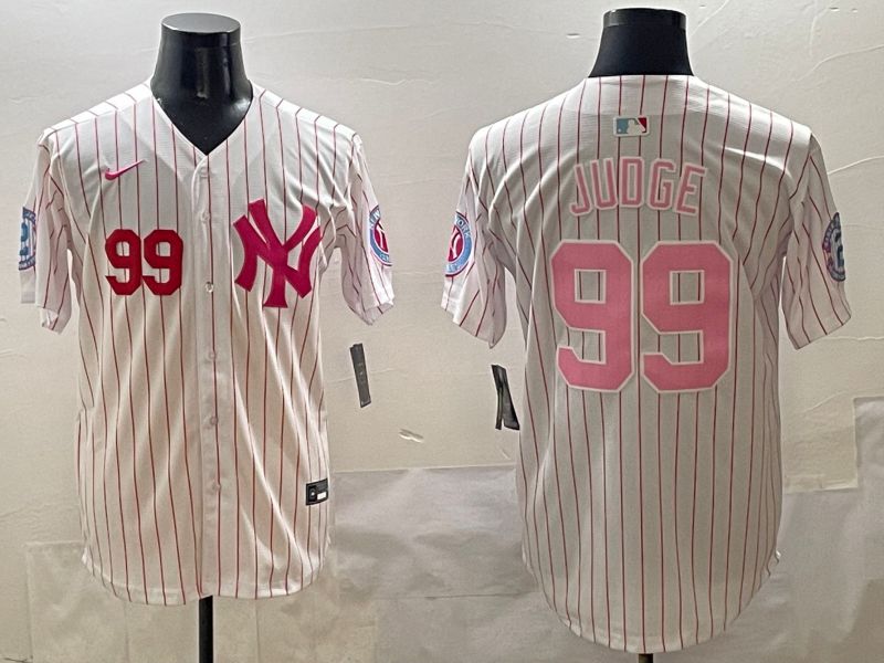 Men New York Yankees #99 Judge Stripe Red Jointly Name 2025 Nike MLB Jersey style 3